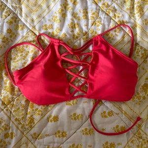 Express red bathing suit top.